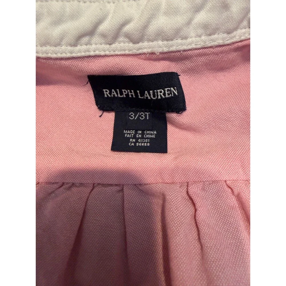 Ralph Lauren Toddler Girls Pink Cotton Long Sleeve Collared Shirt Dress Size 3T